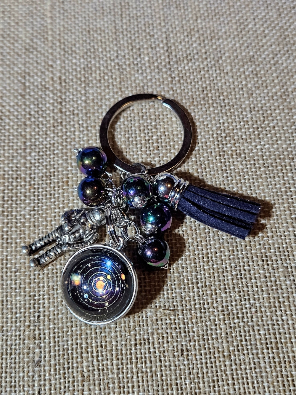 Iridescent Space Charm Keychain with Tassel